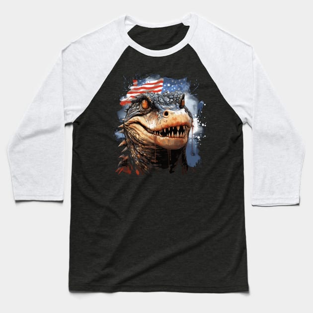 Patriotic Alligator Baseball T-Shirt by JH Mart